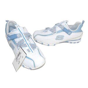 SKECHERS white & blue Chickadee sneakers hook & loop closure women's size 4 NEW